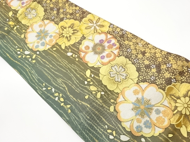 JAPANESE FUKURO OBI / WOVEN FLOWER PETALS & SAKURA